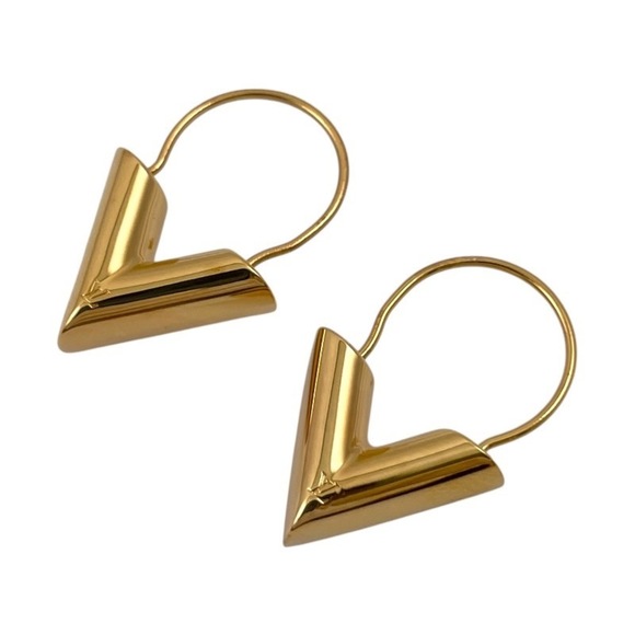 LOUIS VUITTON Essential V M61088 Women's Gold Hoop Earrings - Picture 1 of 9